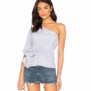 1. State Blue Striped One-Shoulder Blouse